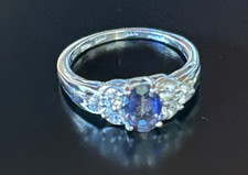 TANZANITE RING Size 5.75 Purple Lavender quartz accent Sterling Silver Estate