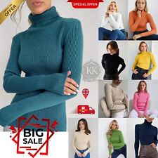 Women's Ladies Ribbed Turtle Polo Neck Long Sleeves Jumper Top UK Sizes 8-18