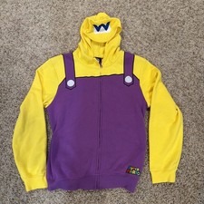 Super Mario Nintendo Mens Wario Hoodie Size Large Full Zip Costume Logo 2014