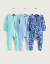 BNWT Ted Baker Baby Boys 3 Pack Zip Up Sleepsuits Babygrows 0-3 Months