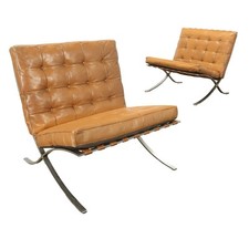 Vintage Armchairs Barcelona Style Leather Design Italy 1970s Originals