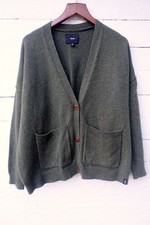 Finisterre oversized cardigan moss green Wool blend buttons pockets S oversized