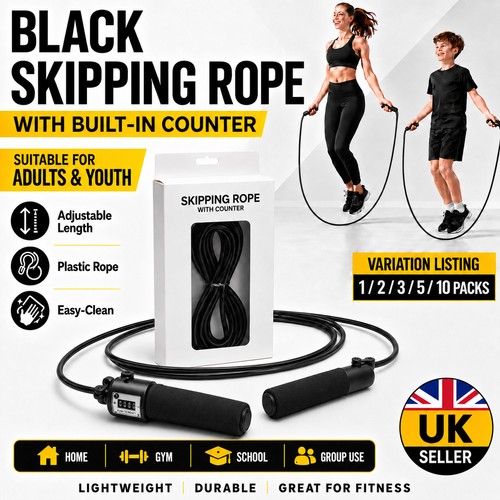 Black adjustable skipping rope - skipping,