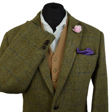 Harris Tweed Tailored Country Green Checked Blazer Jacket 44L #62 IMMACULATE