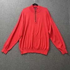 Orvis mens jumper size XXL 1/4 zip 100% wool red brown faux leather trim Fishing