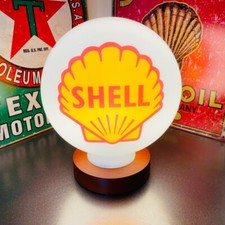 Shell Gas Petrol Pump Globe with Wood LED Lamp Base UK plug