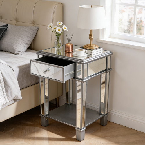 Silver mirrored glass sofa - silver,
