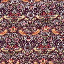 William Morris Fabric - Strawberry Thief - Damson Purple - Floral Craft Fabric