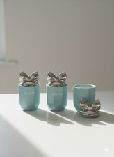 TEA COFFEE SUGAR CANISTER JAR SET CHROME BOW STORAGE GIFT