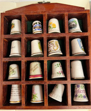 16 Thimbles Collection - Wooden Frame - Various Mixed Lot China or Porcelain VGC
