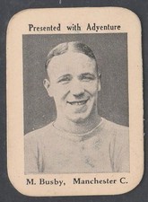 RARE TYPE CARD MATT BUSBY D.C. THOMSON 1934 HUNT THE CUP  EX Condition