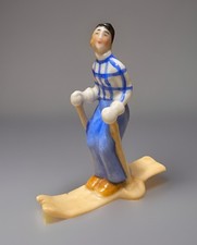 Vintage 1920s Art Deco 3.5” Lady Girl Snow Skier Porcelain Figurine - Germany