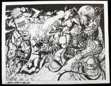 OPOIL Marvel comic Drawing signed ,banksy,shepard fairey,martin whatson invader