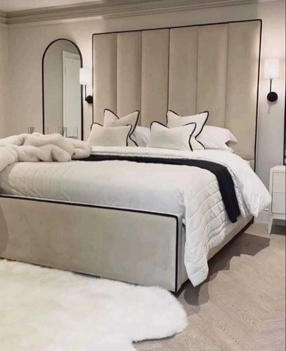Elegant cream velvet panel bed - elegant,