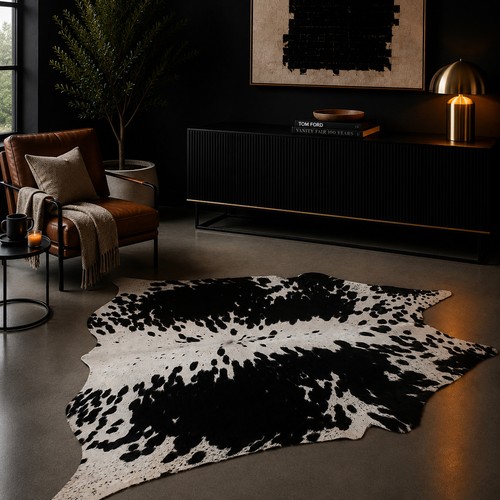 Genuine brown white cowhide - brown,