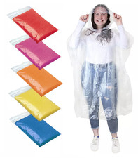 2X Adult Emergency Rain Poncho Clear Waterproof Hooded Lightweight Disposable