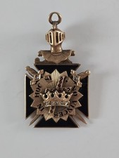 10K KNIGHTS OF TEMPLAR MASONIC WATCH FOB PENDANT JEWELED BLACK ENAMEL