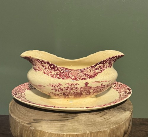 Red and white transferware - red,