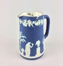 Antique 19th Milk Jug Carafe Wedgwood Blue Jasperware Neoclassical Relief