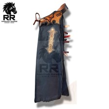 Bull Riding Pro Rodeo Chaps Beige Smooth Leather Skin Black fringes chap