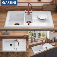 Astini Lago 1.0 & 1.5 Bowl Fireclay Ceramic Kitchen Sink, Various Colour Wastes