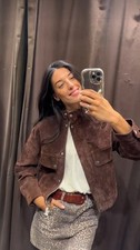 ZARA : Suede Leather Bomber Jacket with Pockets : 3046/258 : ALL SIZES