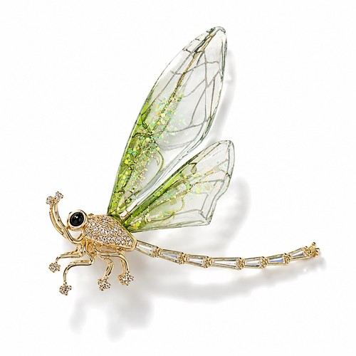 Green dragonfly brooch - dragonfly, crystal