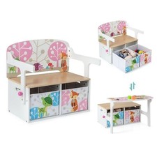 3-in-1 Kids Convertible Activity Bench Kids Table Chair Set Toddlers Toy Storage