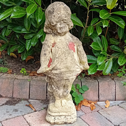 Grey stone child garden statue - grey,