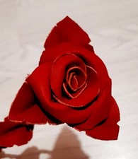 Red Leather Rose Flower 3rd Third Wedding Anniversary Gift Handmade Valentines