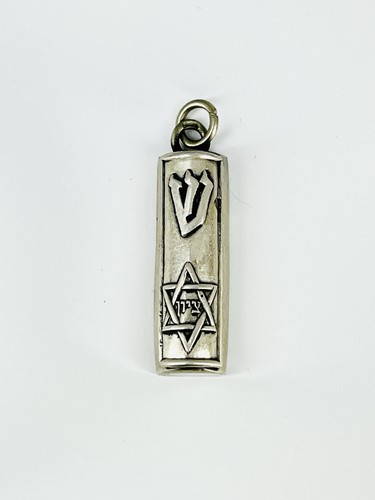 Silver mezuzah pendant with - silver,