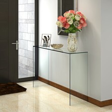 Crystal Clear Glass Console Table Bent Curved Edge for Home Hallway Dining Room