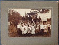 Vintage Cabinet Card Photo School Children Class Vardo Bus Gypsy Wagon c1910 7x9