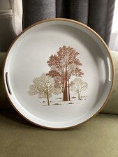 Made In JAPAN LAQUER White tree design ROUND TRAY