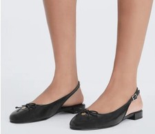 Tory Burch Shoes Womens Size 9 Black Leather Slingback Ballet Flats Logo Bow