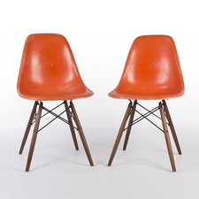 Herman Miller Eames DSW Orange Pair (2) Original Dining Side Shell Chairs