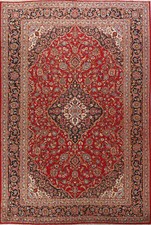 Vintage Rouge/Bleu Marine Traditionnel Mashaad Main Dîner Pièce Zone Rug 10x13