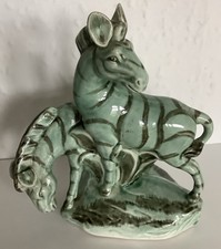 Vintage Pottery Zebras Figure, Staffordshire, Green Glaze