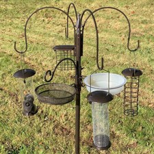 Metal Complete Bird Feeding Station with 4 Feeders & Stabilizer Stand Garden