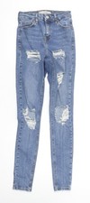 Topshop Women’s Blue Distressed High Rise Skinny Jeans Size 8 W26 L34