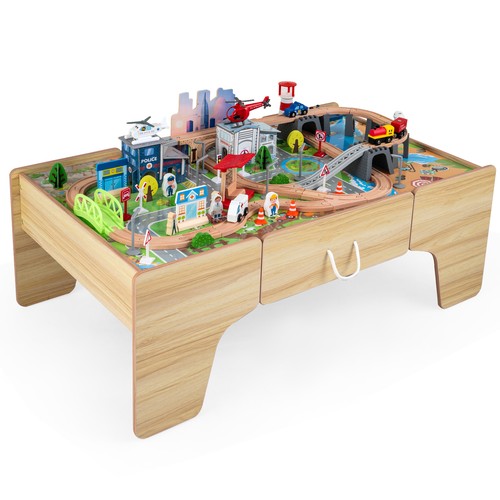 110 piece wooden train - wooden, table