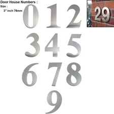 Stainless Steel House Door Numbers 75mm 3" Modern Metal Numeral Flat Apartment