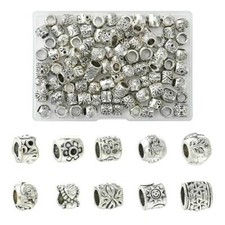100pcs Antique Silver Large Hole Beads Alloy Metal Tibetan Style European Beads