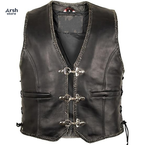 Mens real leather biker - real, vest