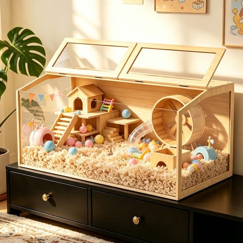 Large wooden hamster cage - large,