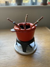 Vintage Red Enamel Fondue Set