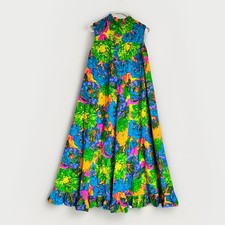 Vintage 60s 70s Mildreds of Hawaii Maxi Dress MOD Bright Floral Sleeveless M/L