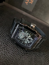 Black Tonneau Skeleton Watch