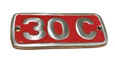 David Brown 30C Brushed Aluminium And Red Enamel Side Badge