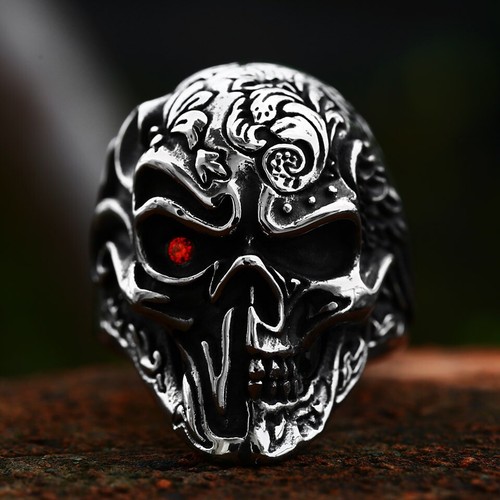 Stainless steel skull ring - stainless,